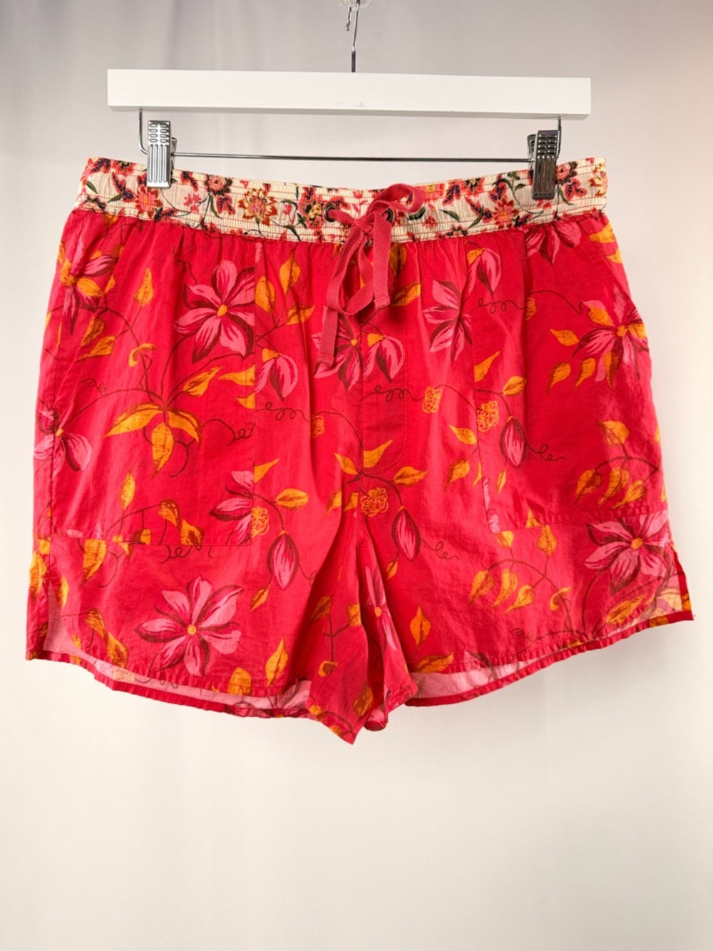 NWT Sundance Floral Drawstring Cotton Shorts‎ in Pink Yellow Size Medium